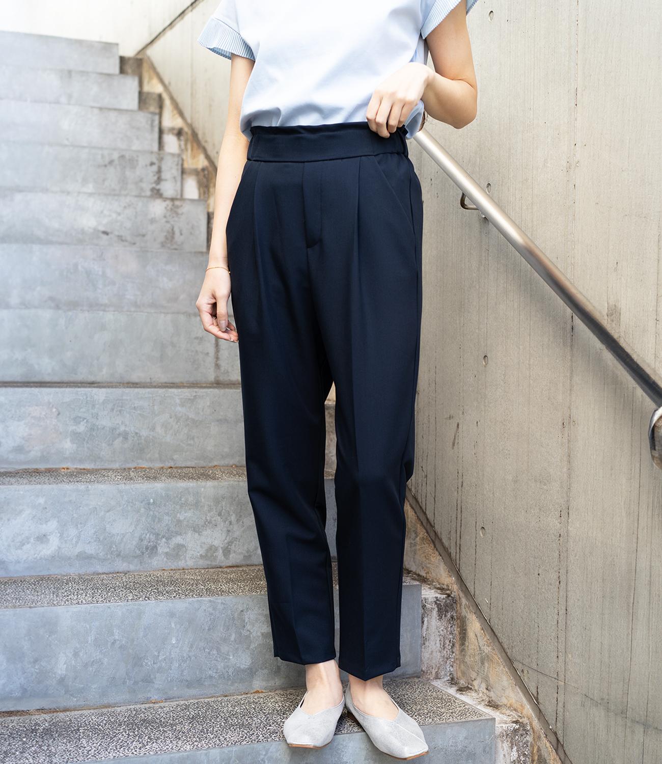 ウエストフリルストレッチテーパードパンツ