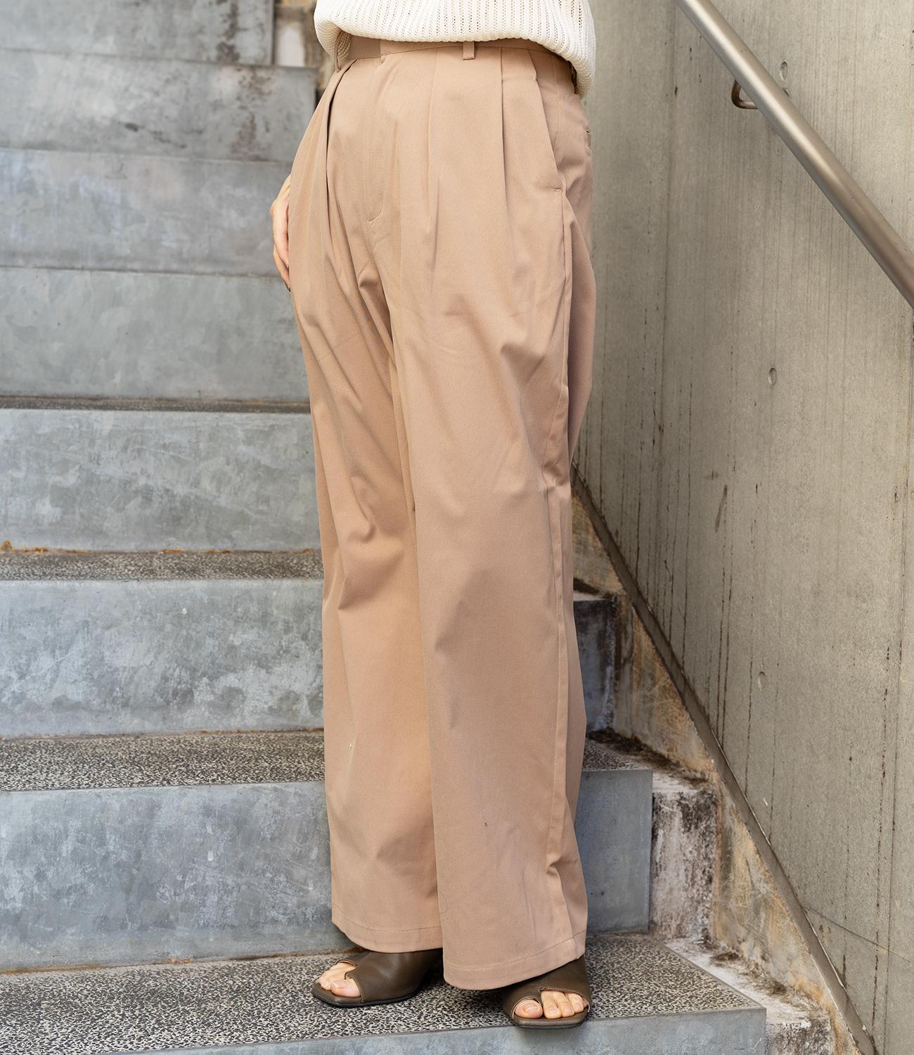 ベルト付きハイウエストストレートパンツ