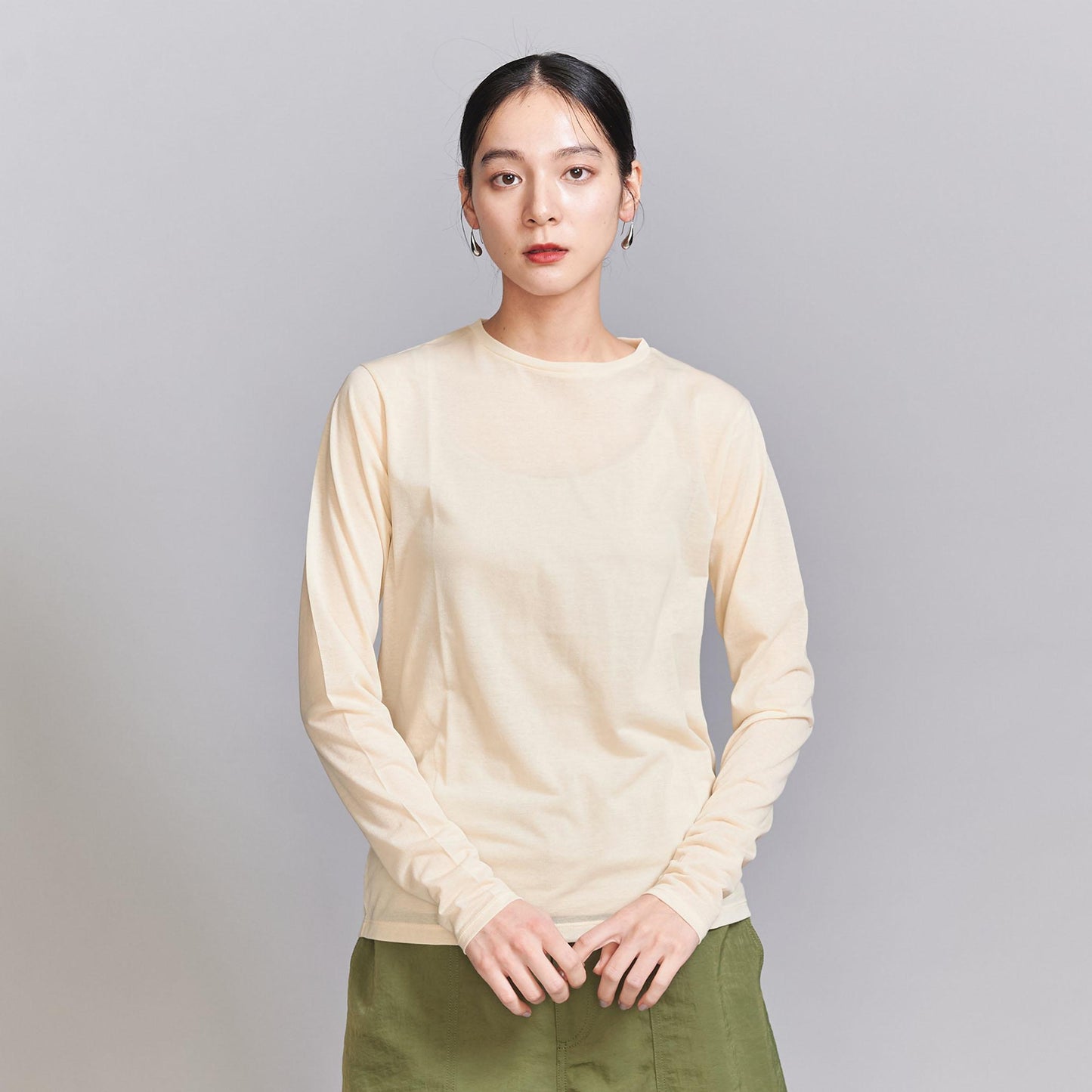コットンナイロン天竺 シアー クルーネック Tシャツ