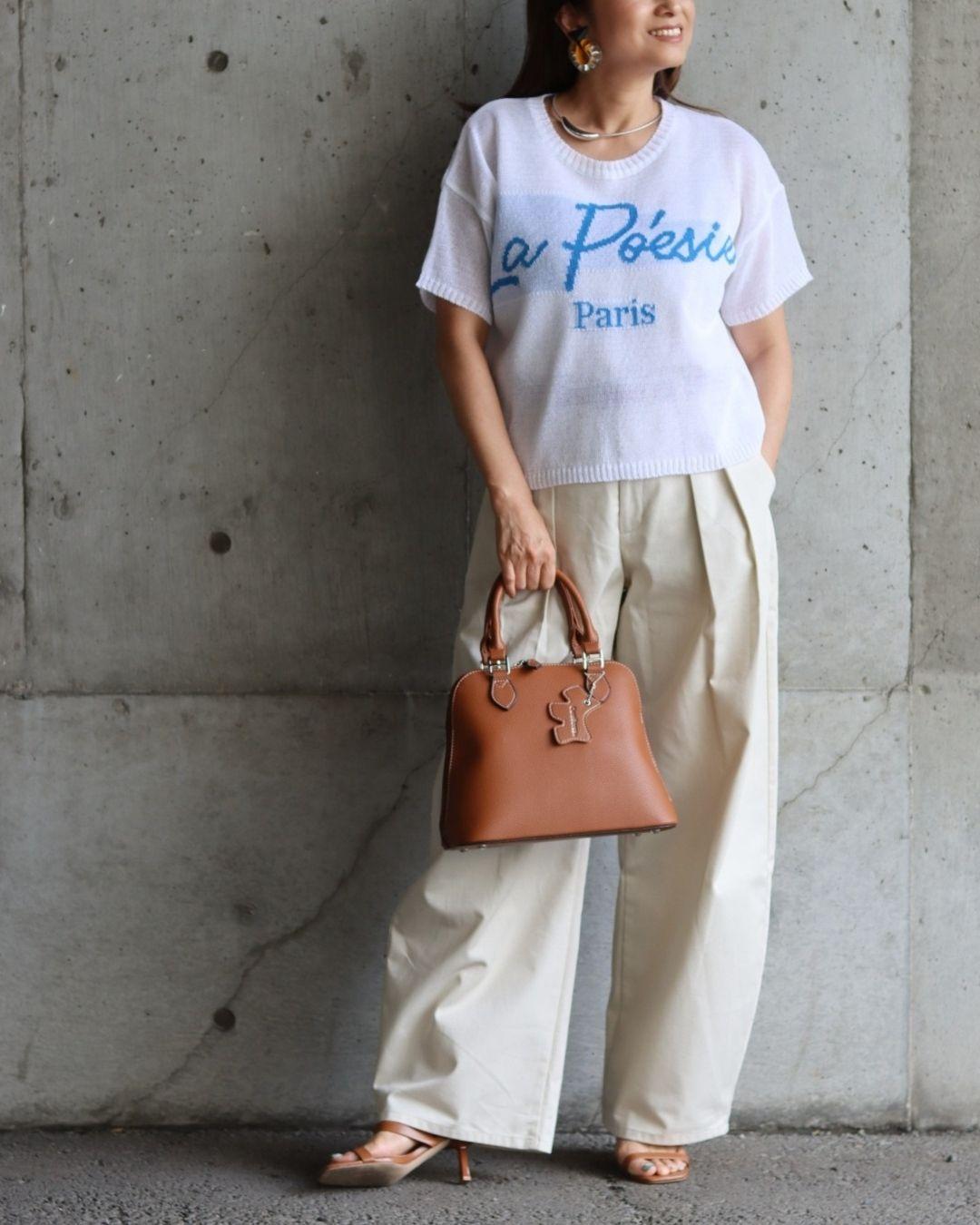 レタリングニット半袖Tシャツ