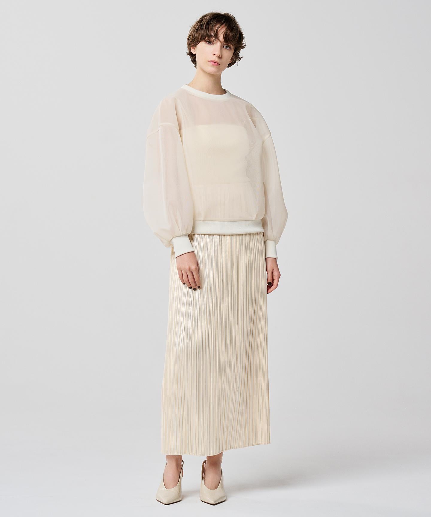 レザー ライク サテン プリーツスカート(uncrave WHITE)