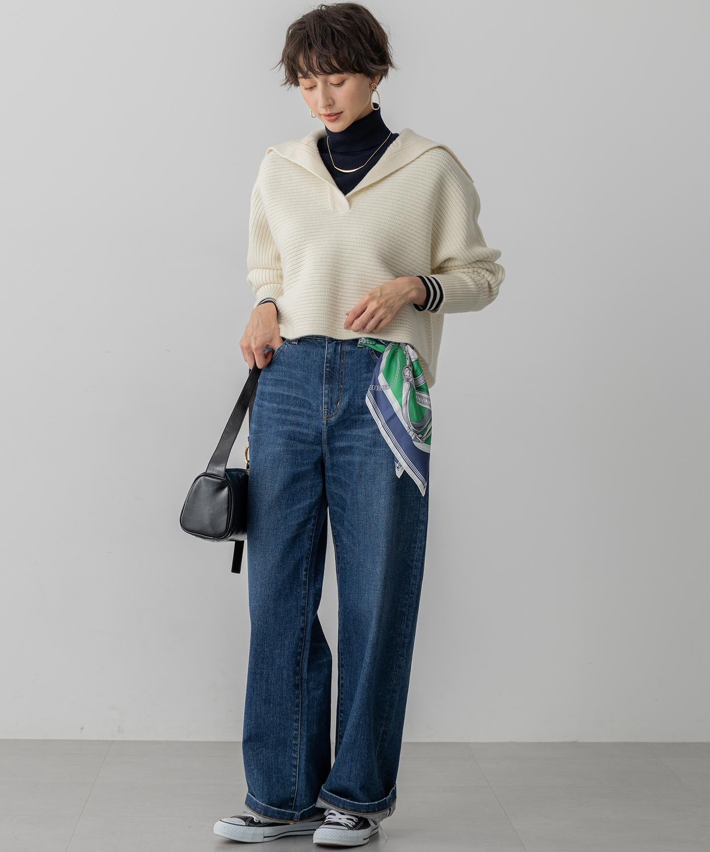 ウールカシミヤチャンキー クロップド スキッパーニット