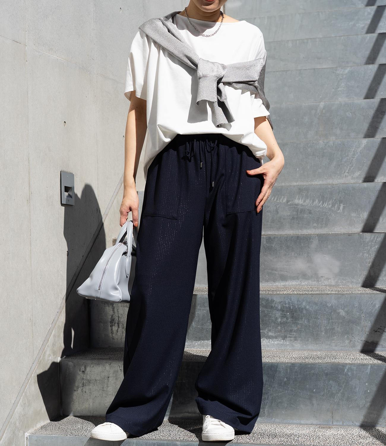 フィルムストライプストレートパンツ
