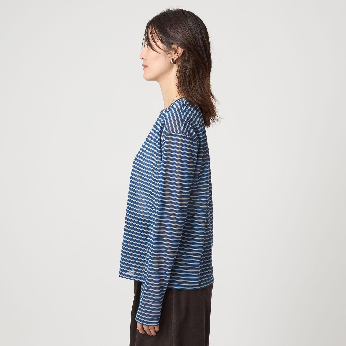 シアー マルチボーダー ロングスリーブ Tシャツ