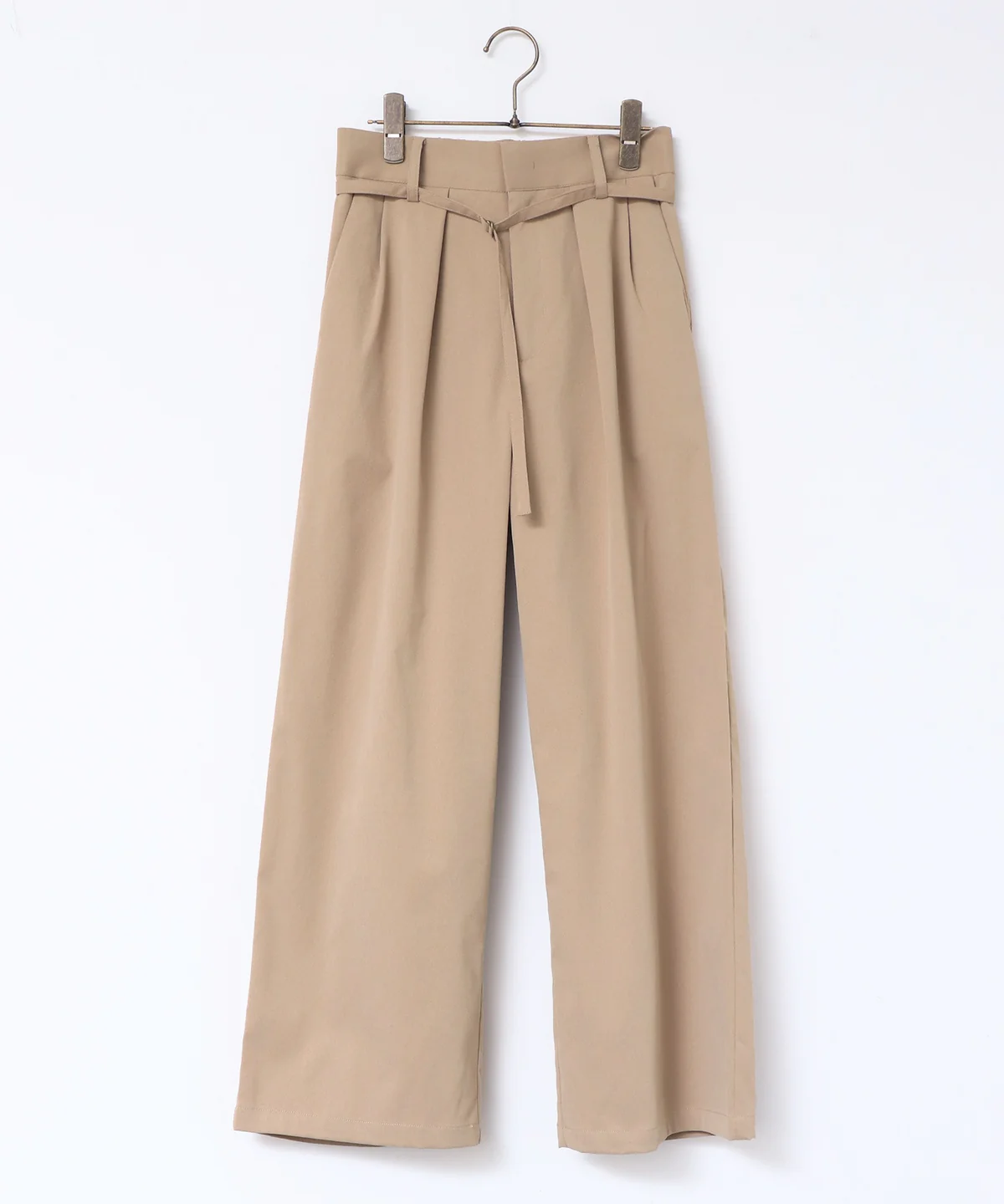 ベルト付きハイウエストストレートパンツ