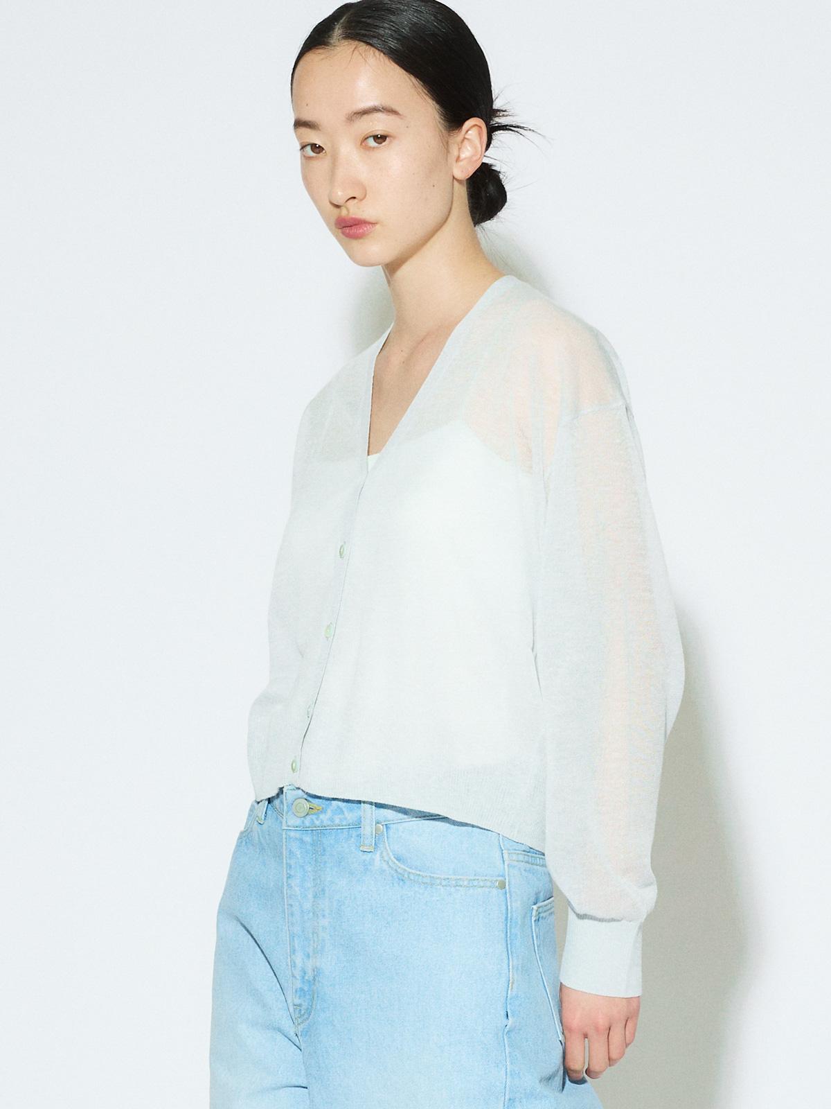 MIDIUMISOLID for Ladies シアーVネックショートカーディガン