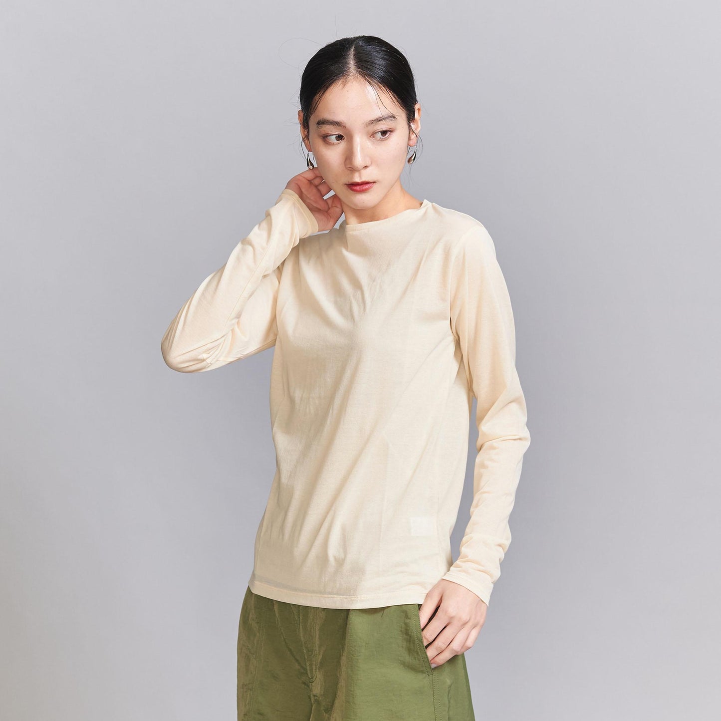 コットンナイロン天竺 シアー クルーネック Tシャツ