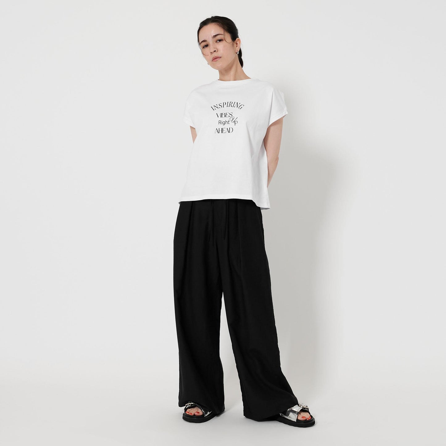 コットン ロゴプリント フレンチスリーブ Tシャツ