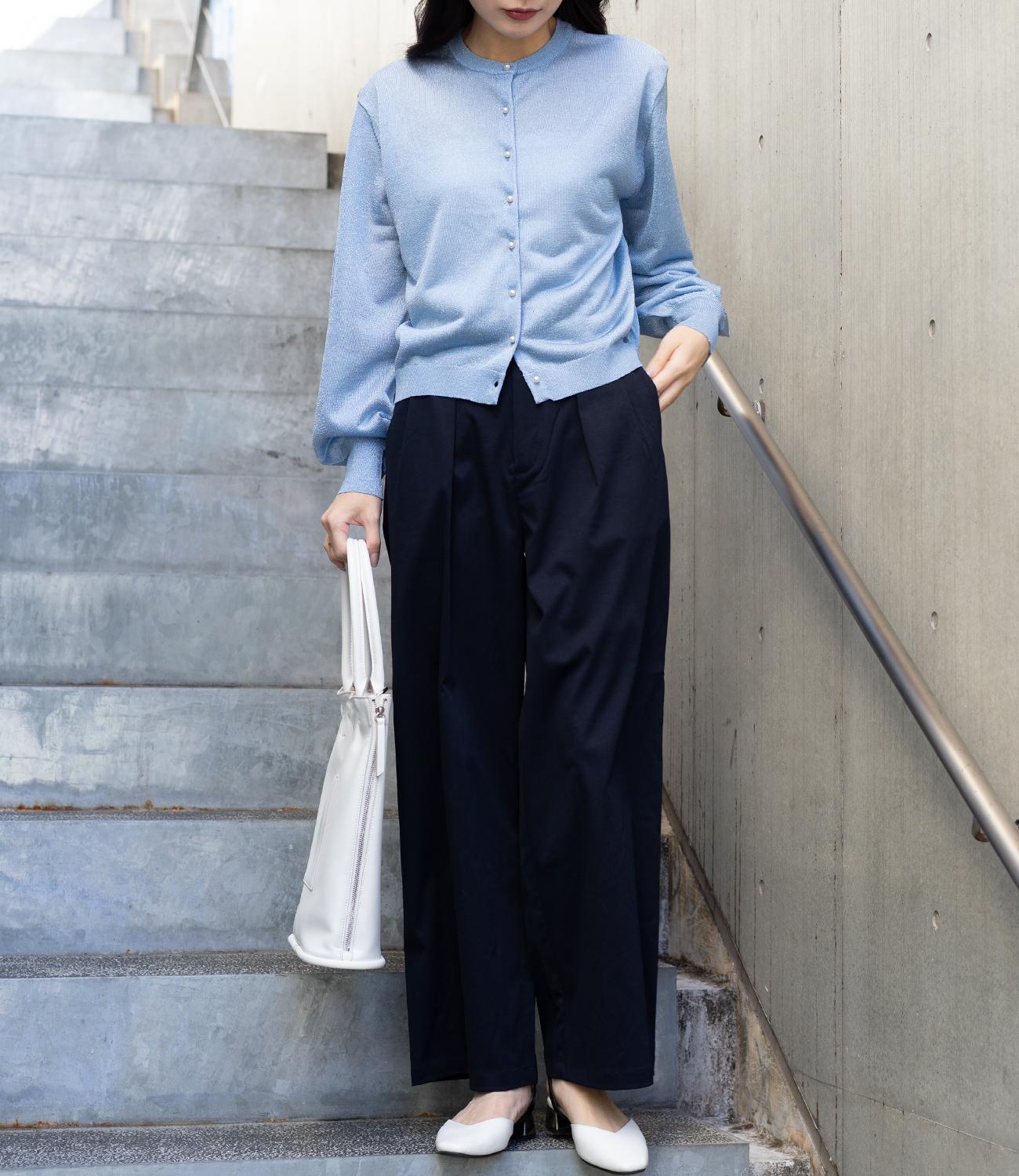 ベルト付きハイウエストストレートパンツ