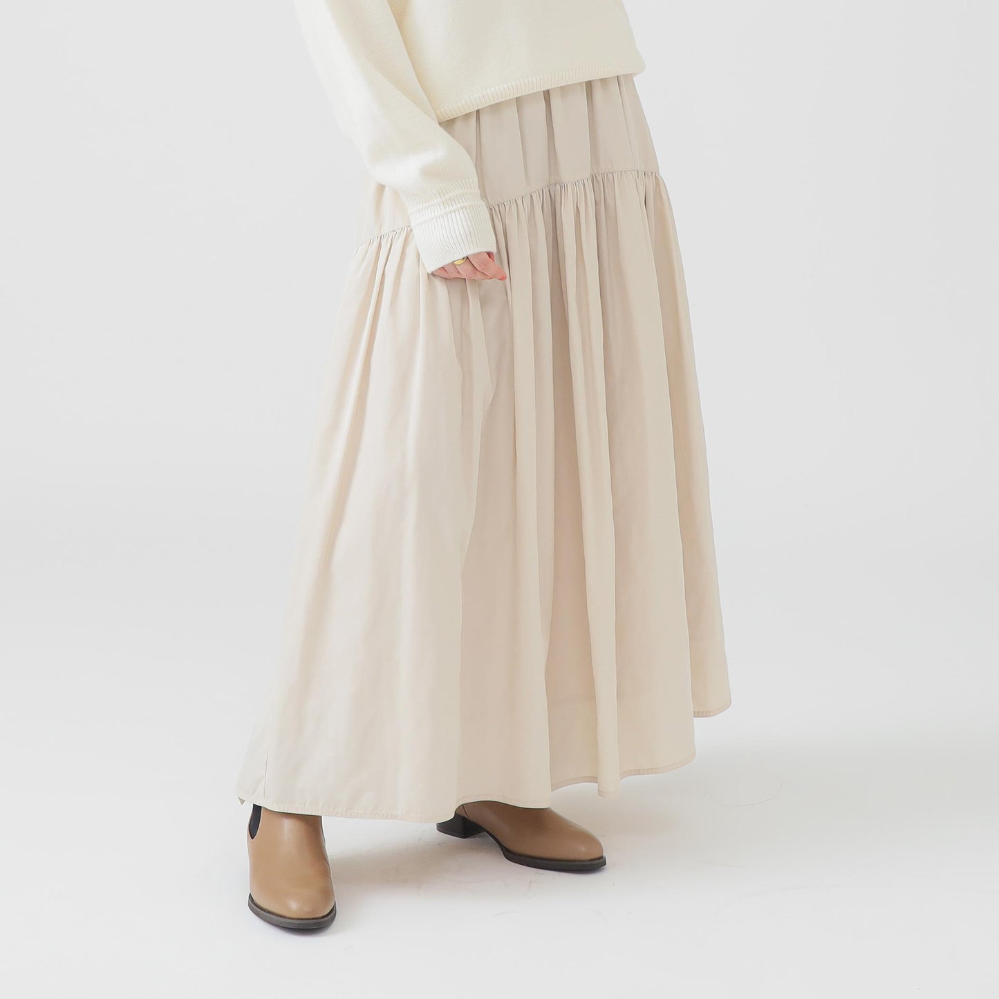 【百田夏菜子さん着用】【洗える】ツイル ギャザー スカート(S〜M)