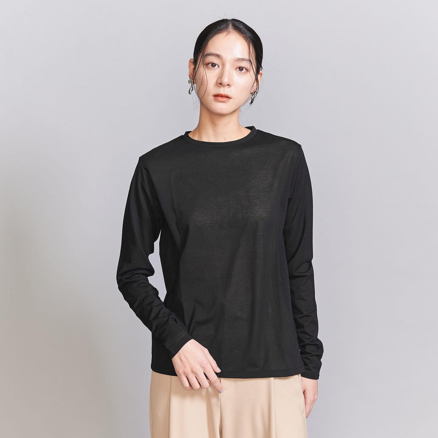 コットンナイロン天竺 シアー クルーネック Tシャツ