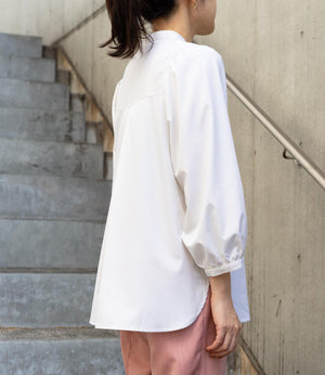 ストライプギャザースリーブブラウス