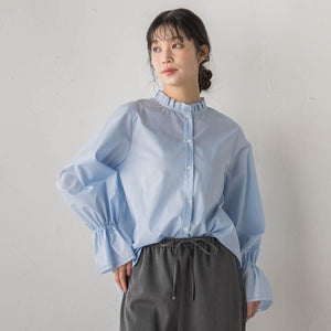 襟フリルブラウス≪洗濯機で洗える≫