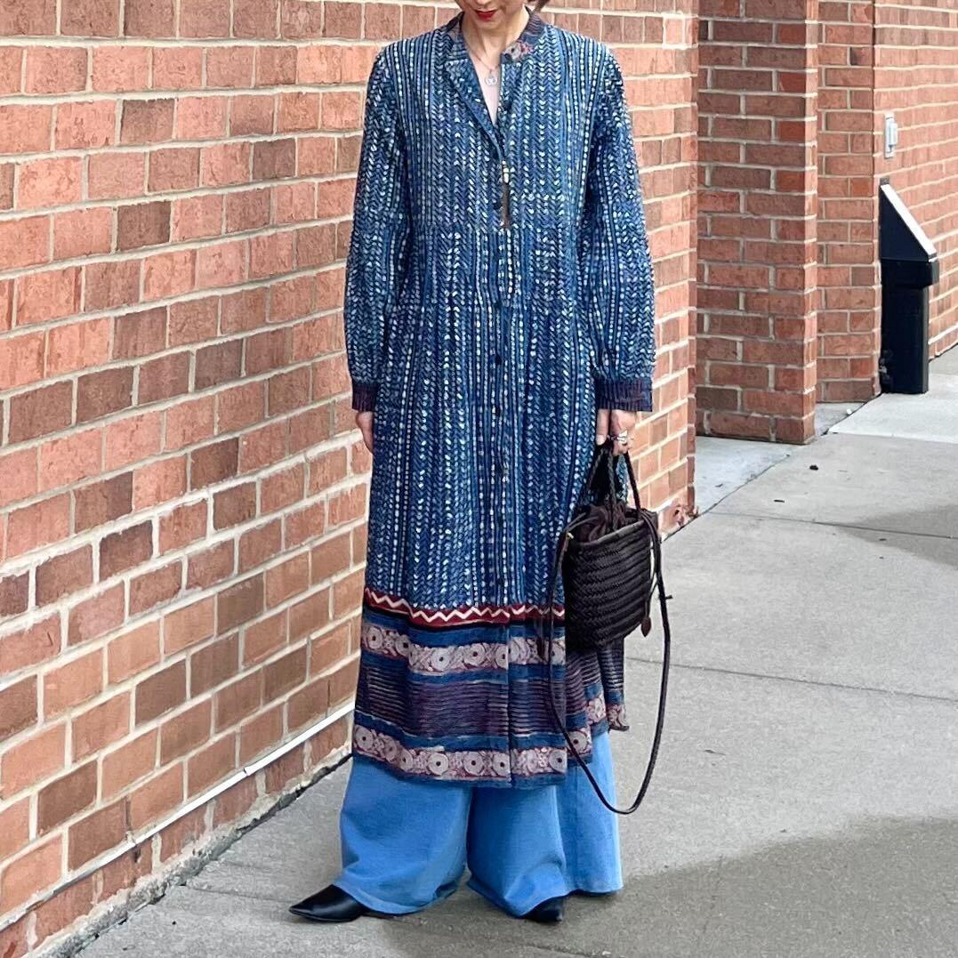 ブロックプリントワンピースコート