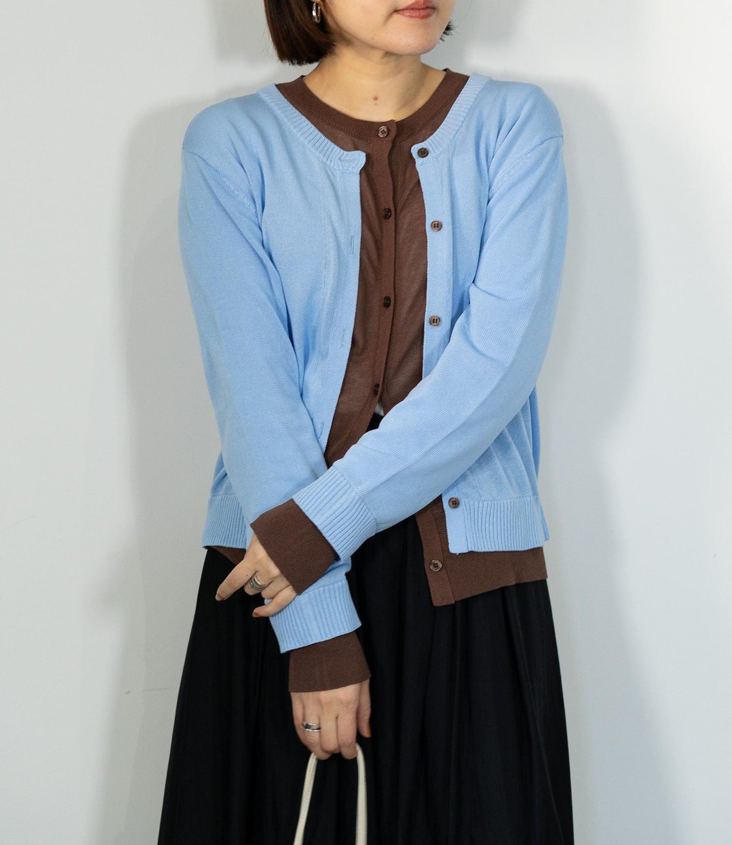 レイヤード風バイカラーカーディガン