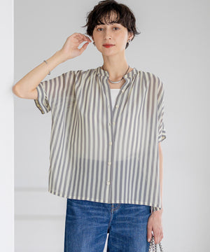 ストライププリント シフォン ブラウス