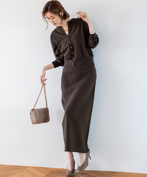 ヴィスコースストレッチ Vネック ニットカーディガン