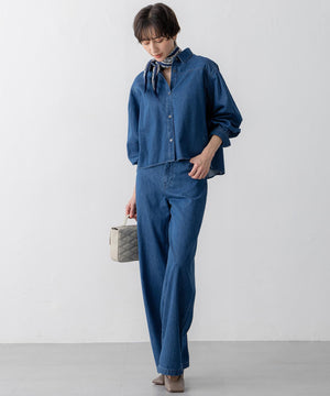 ライトダンガリー クロップド ボリュームスリーブ シャツ