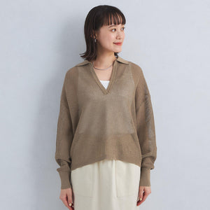 メッシュ スキッパー ニット プルオーバー -ウォッシャブル-