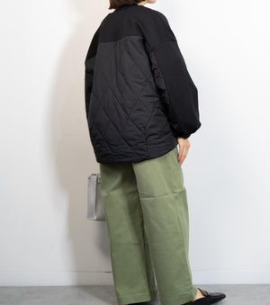 キルティング切替ノーカラーコート