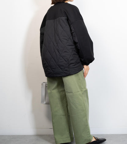 キルティング切替ノーカラーコート