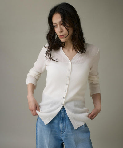 Vネックリブニットカーディガン《Melty air wool》