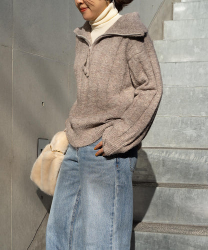 ハーフジップニット