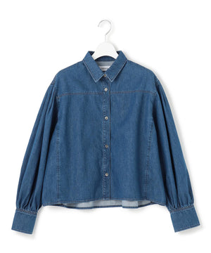 ライトダンガリー クロップド ボリュームスリーブ シャツ