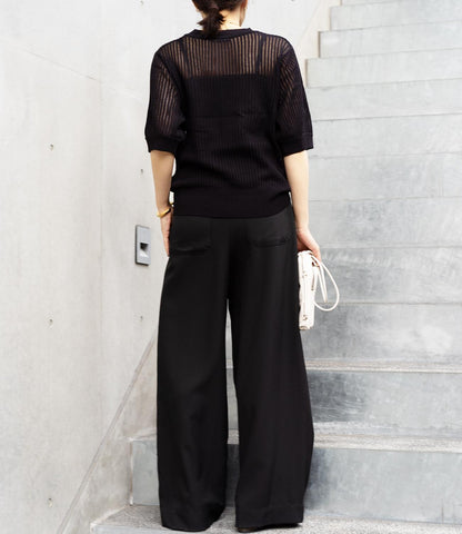 透かし柄編み5分袖ニット