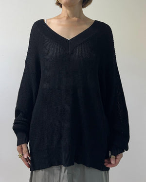 Vネックメッシュオーバーニット
