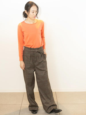 ワイドチェック柄ベルトパンツ