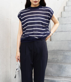 チュールレイヤードボーダーニット