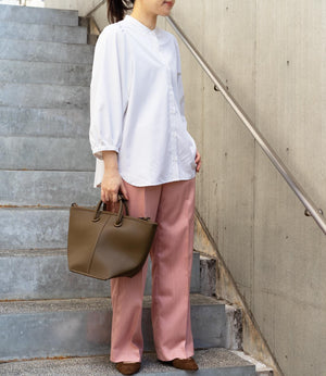 ストライプギャザースリーブブラウス