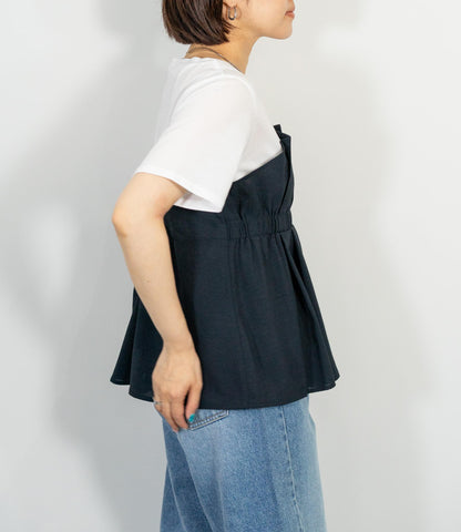異素材ドッキングペプラムTシャツ