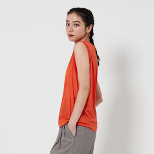 コットンナイロン クルーネック ノースリーブ Tシャツ