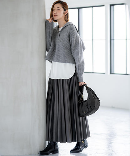 ウールカシミヤチャンキー クロップド スキッパーニット