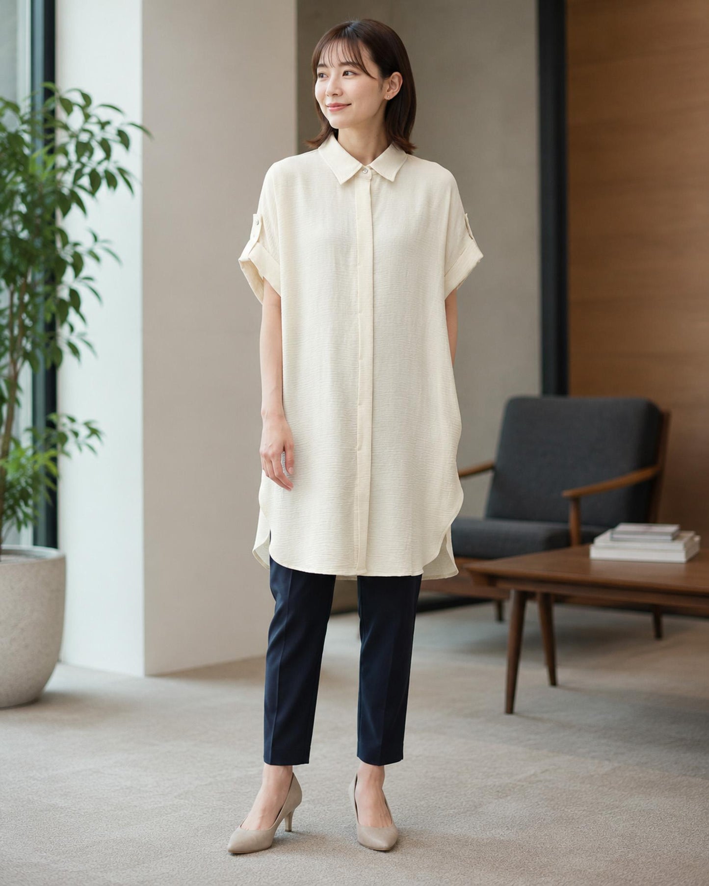 リネンライクミモレシャツ