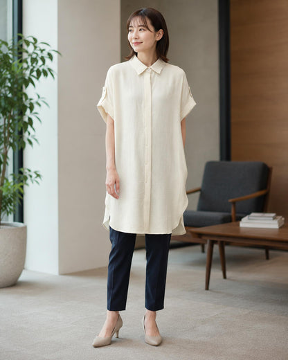 リネンライクミモレシャツ