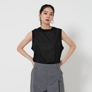 コットンナイロン クルーネック ノースリーブ Tシャツ