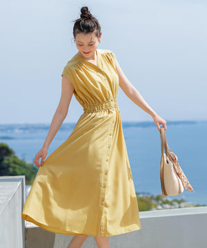 フロントボタンギャザー ワンピース