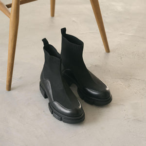 ニット レザーライク ブーツ 撥水/晴雨兼用