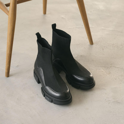 ニット レザーライク ブーツ 撥水/晴雨兼用