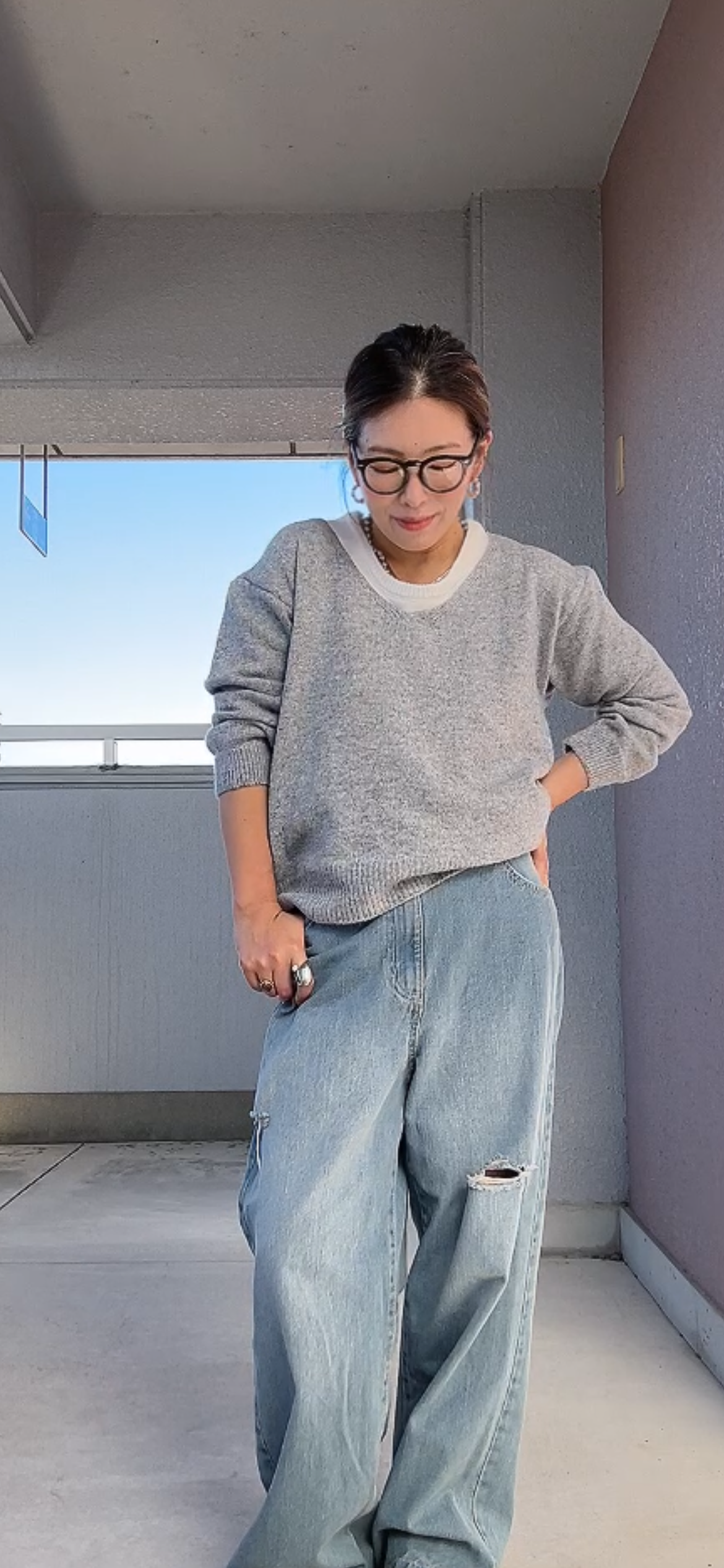 ノースリレイヤードニット