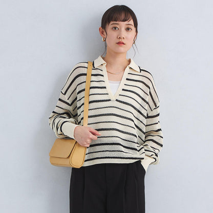 メッシュ スキッパー ニット プルオーバー -ウォッシャブル-