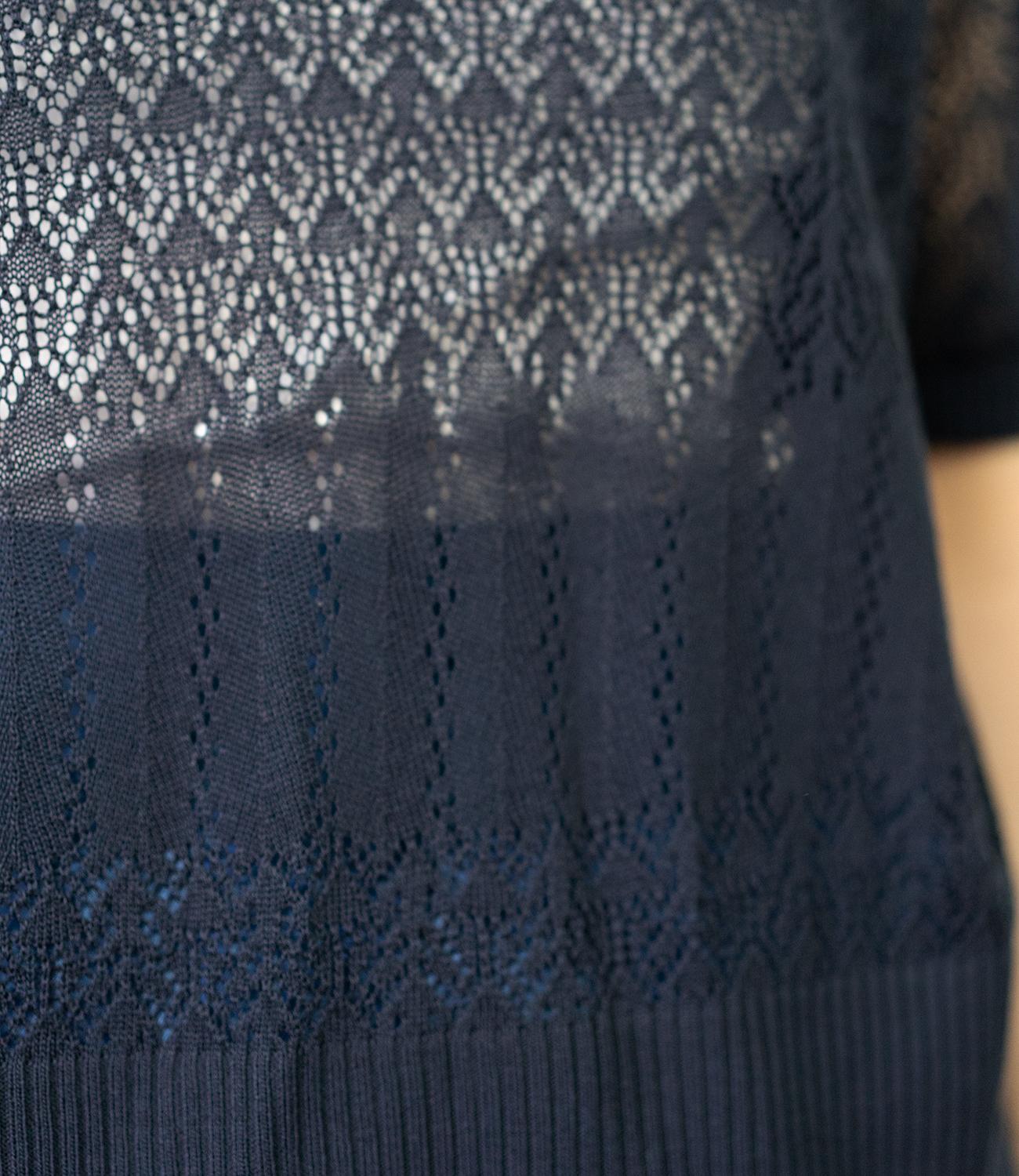 透かし編みポロニットトップス