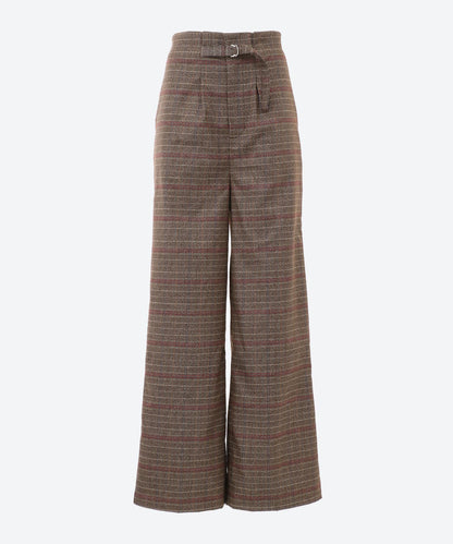 ワイドチェック柄ベルトパンツ