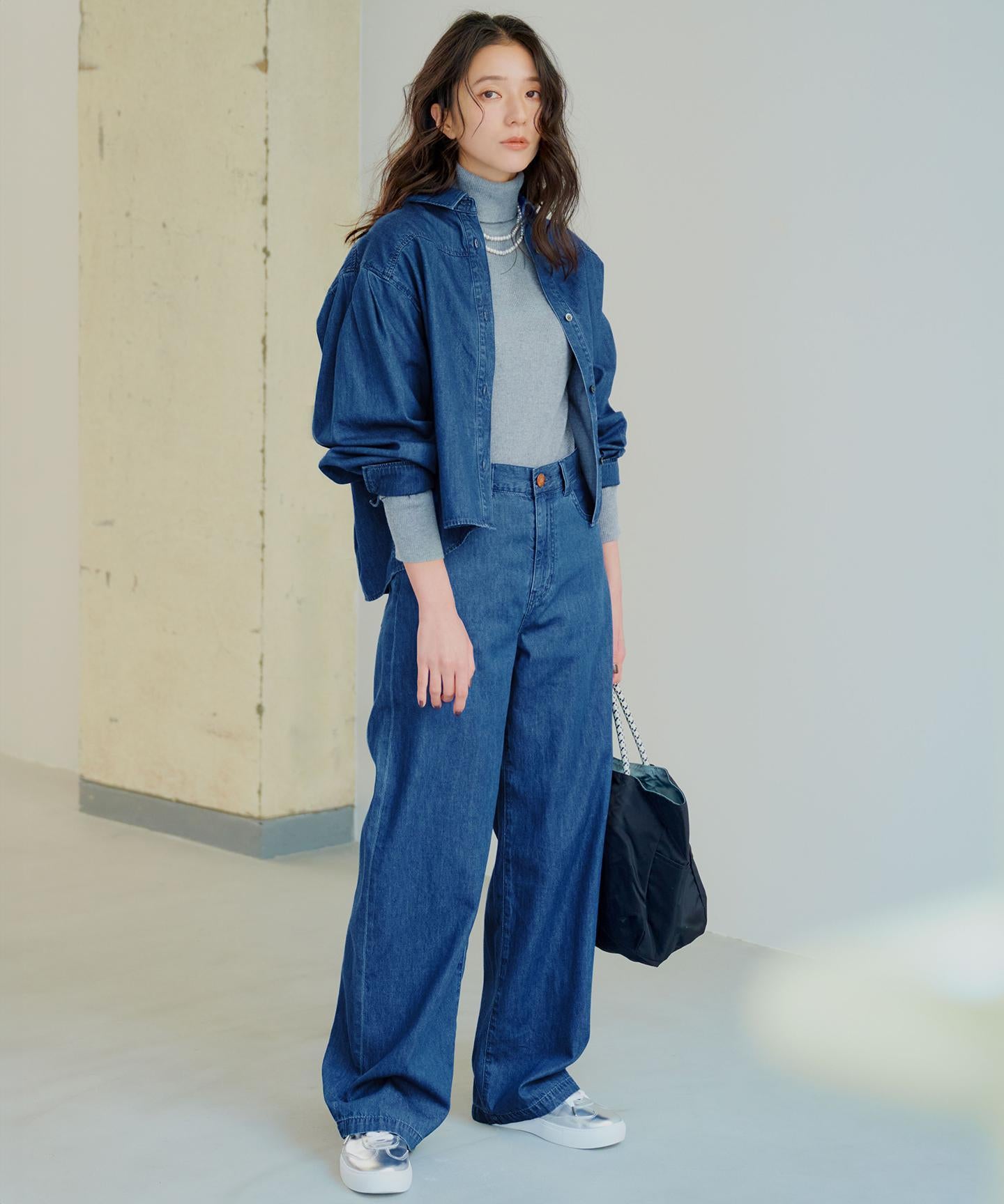 ウーステッドウール リブタートルネック ニット