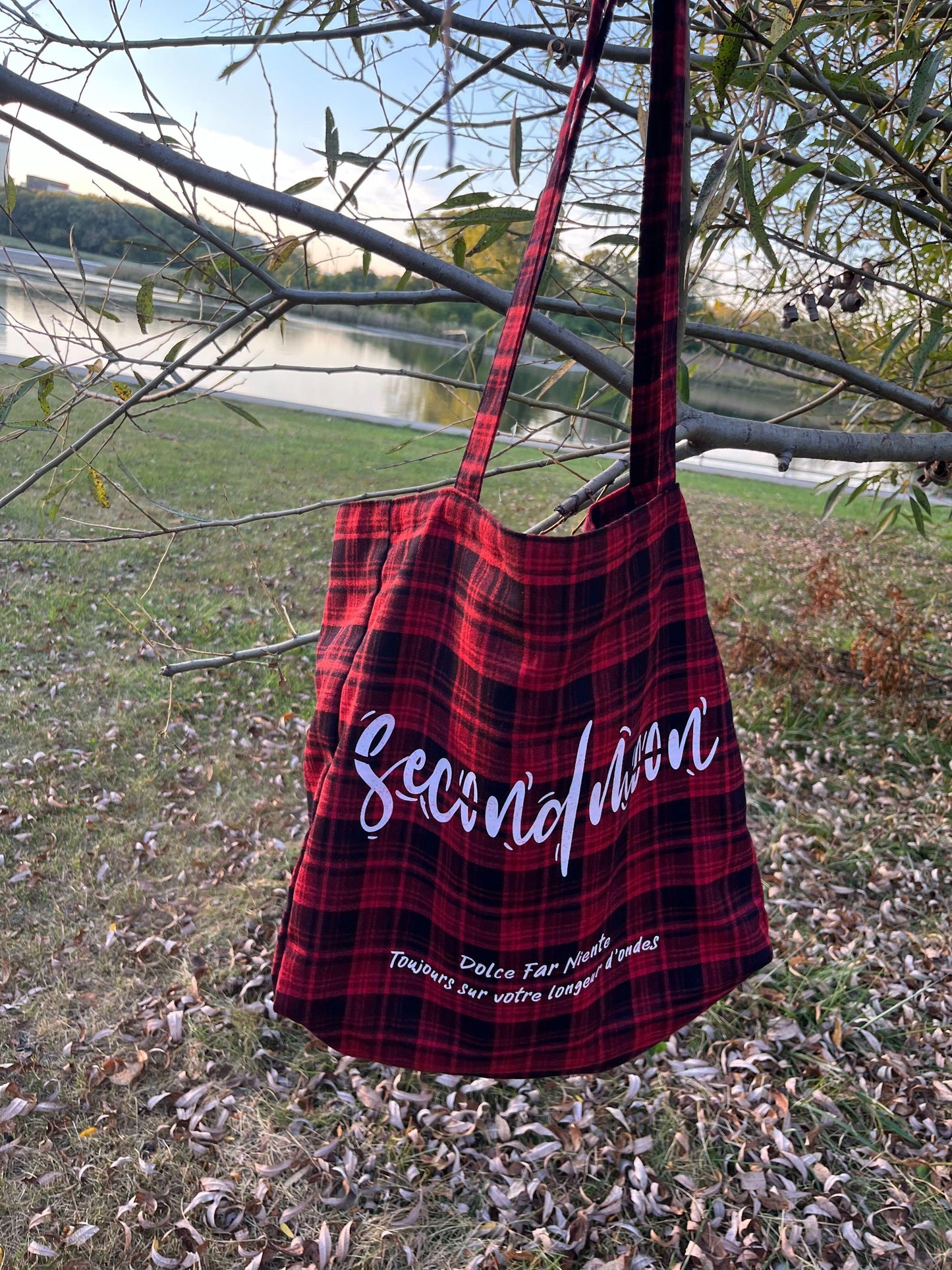 赤チェックトートバッグ