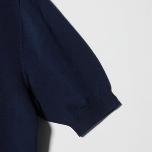 襟付き 5分袖 プルオーバー ニット