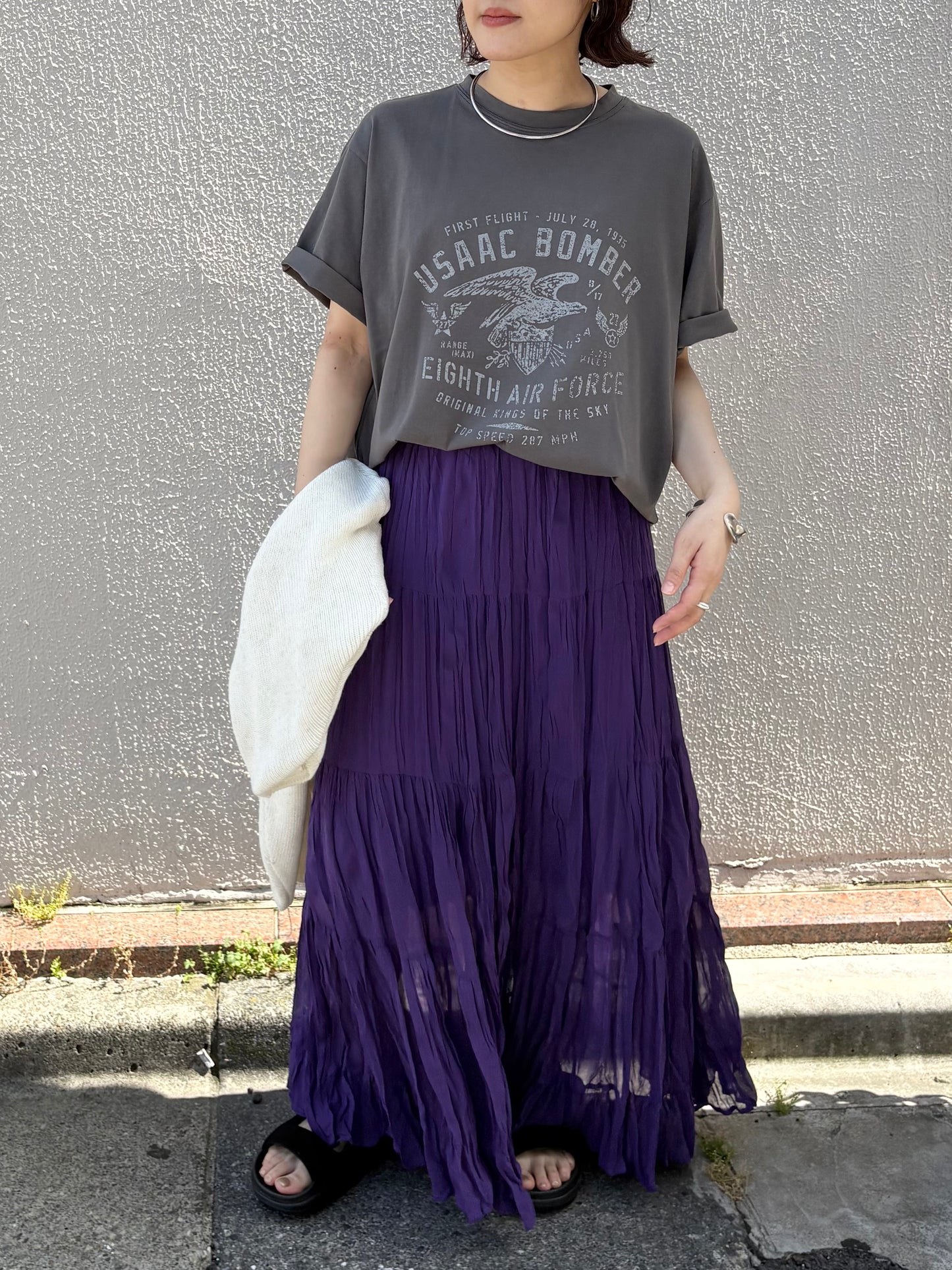 パープルティアードフレアシフォンスカート